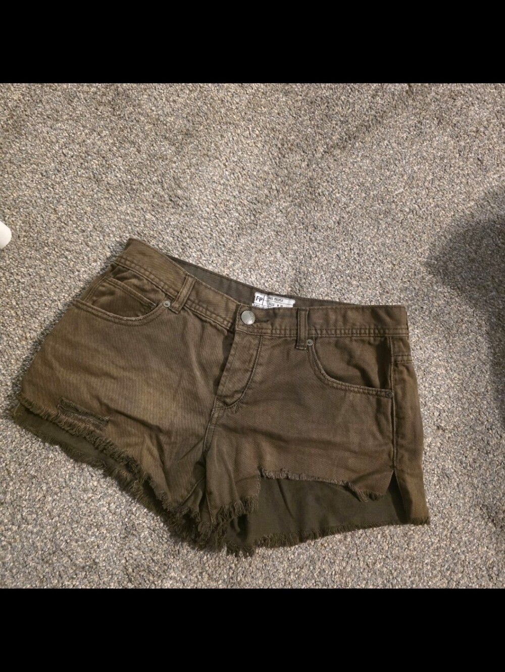 Free People Olive Fly Button Distressed/raw Mini Short